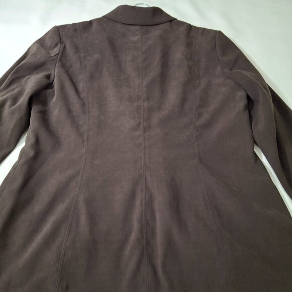 Jessica Petites Long Suede-Like 4 Button Olive Green Jacket Blazer Sz 12P Lined - Picture 6 of 13